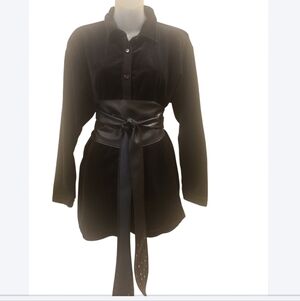 Women's Long Sleeve Collared Velvet Button-Down Shirt